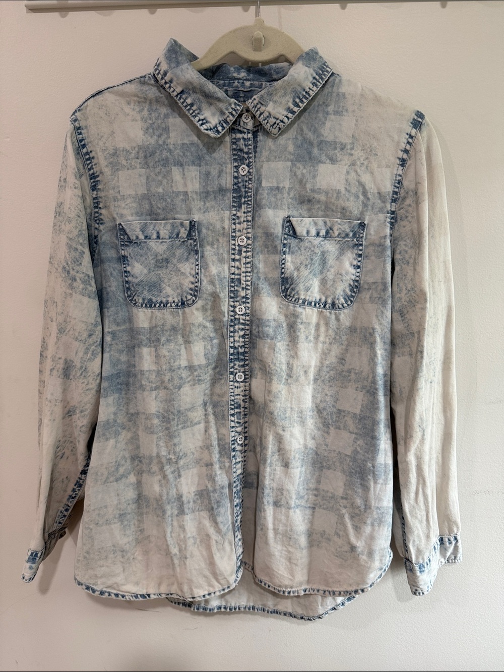 Reba Light Blue Washed Plaid Button-Down Shirt